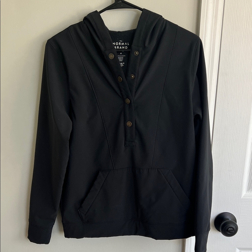The Normal Brand Black Snap-Front Hooded Pullover